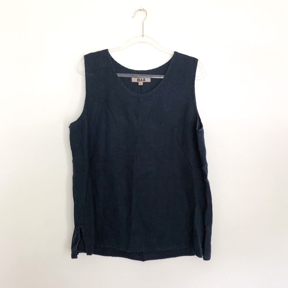 Flax Linen Tank sleeveless Top Navy